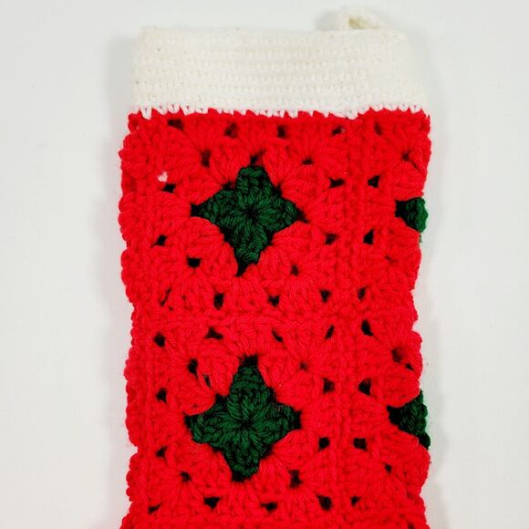 Vintage Crochet Knitted Christmas Stocking Red Green Handmade - Picture 5 of 7
